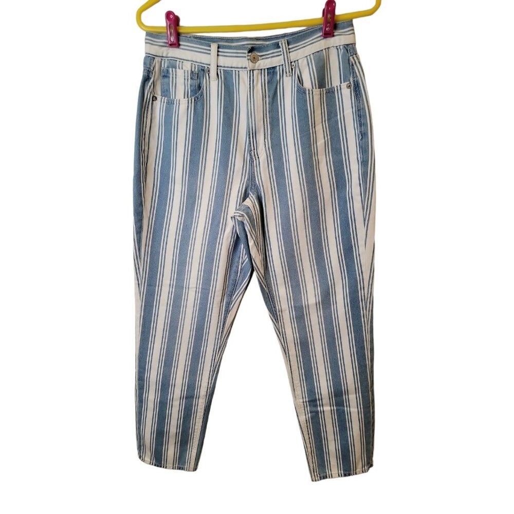 American Eagle Size 8 Womens Mom Jeans Blue White Striped EUC